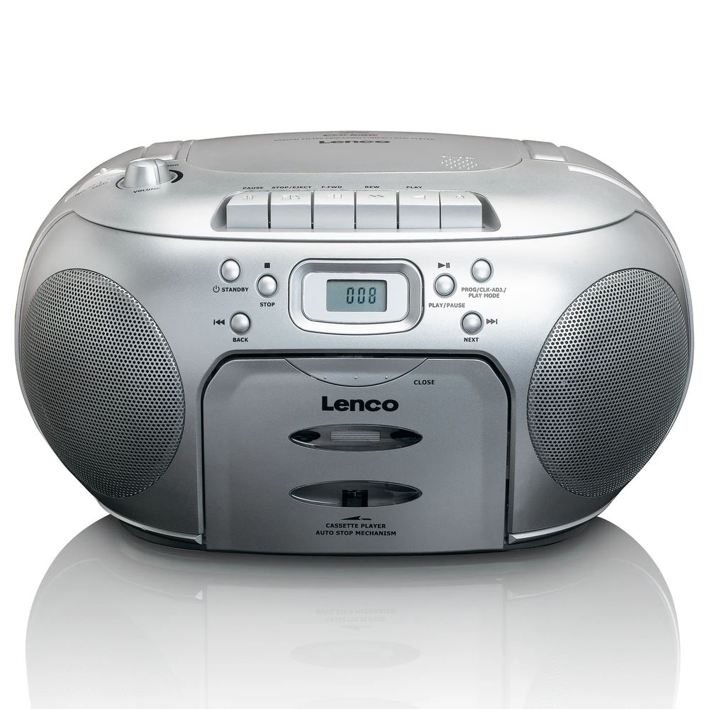 Lenco SCD-420SI Portable CD Cassette FM Radio Player - Silver