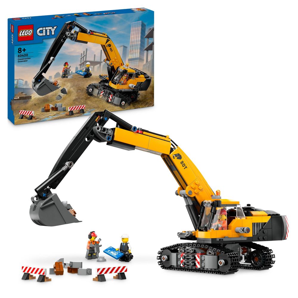 LEGO City Yellow Construction Excavator Toy Digger Building Set 60420 (633 Pieces)