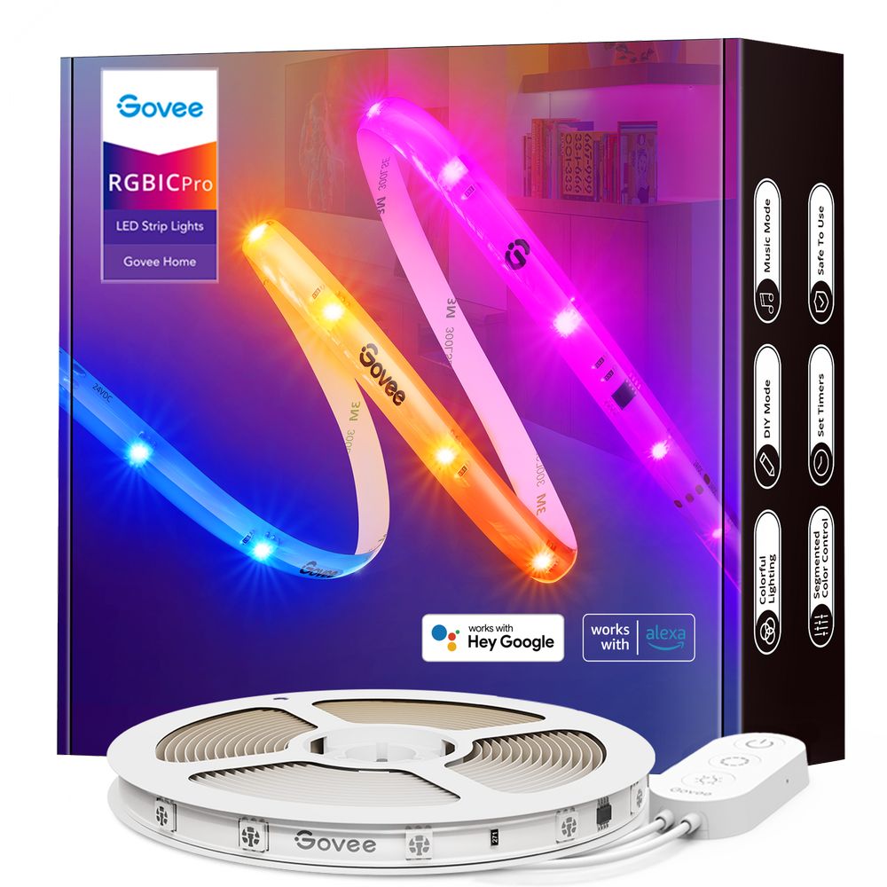 Govee RGB IC Wi-Fi + Bluetooth LED Strip Lights With Protective Coating (10m)