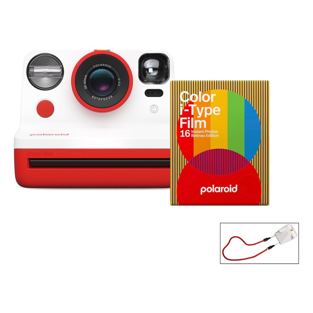 Polaroid Now 2 Instant Camera - Red + COLOR FILM DOUBLE Pack ROUND FRAME + Free Multi Color Starp (Bundle)