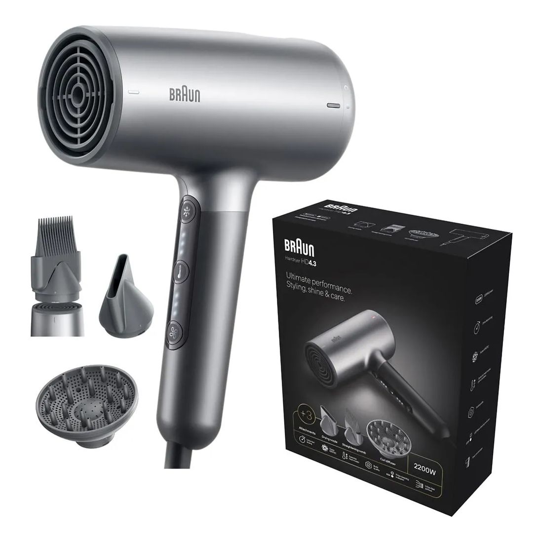 Braun Hairdryer HD4.3 Hair Dryer 2200W BRHD435SDE - Electro Grey