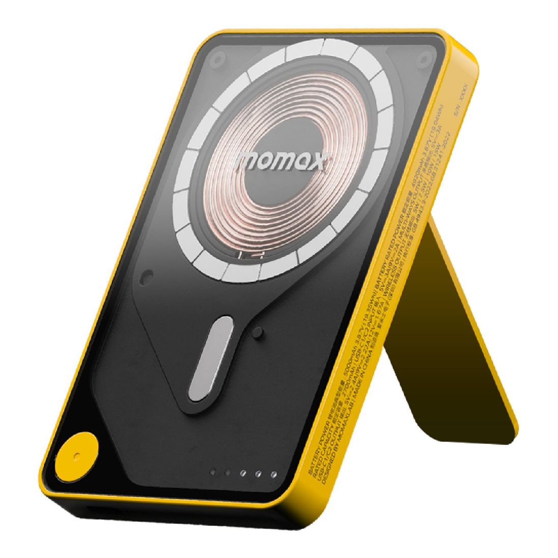 Momax 1-Power X Pro 5000mAh Magnetic Wireless Power Bank With Stand And Built-In USB-C Cable - Yellow