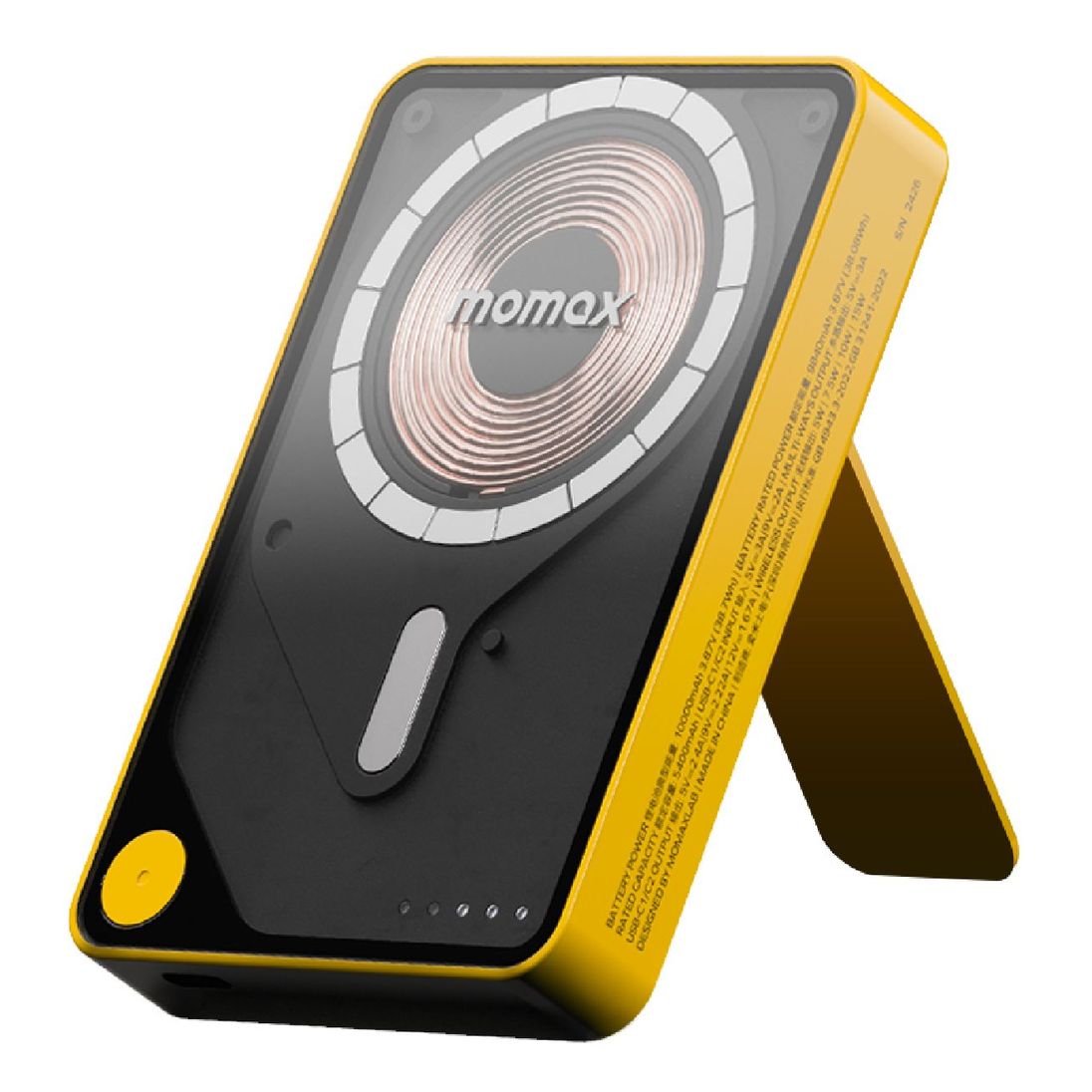 Momax 1-Power X Pro+ 10000mAh Magnetic Wireless Power Bank With Stand And Built-In USB-C Cable - Yellow