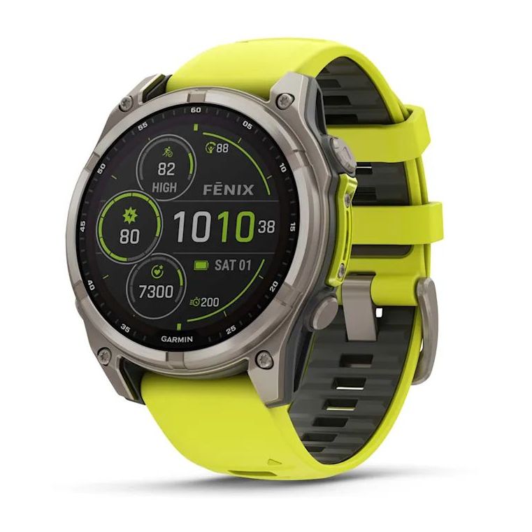 Garmin Fenix 8 47mm Solar Sapphire Titanium Smartwatch - Amp Yellow/Graphite Silicone Band