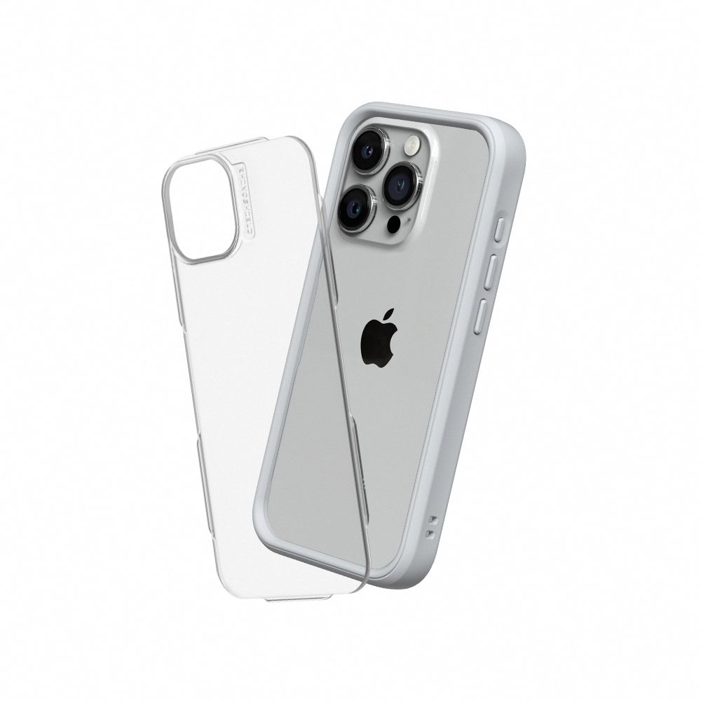 Rhinoshield Mod NX For iPhone 15 Pro Max (With Button/ Frame/ Clear Back Plate) - Platinum Gray