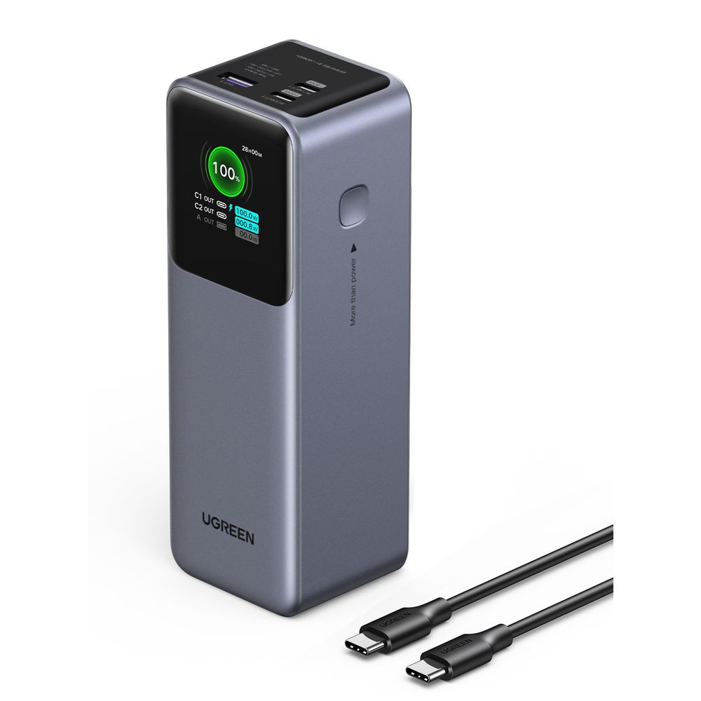 Ugreen Nexode Powerbank 25000Mah 200W Fast Charging Tft Display USB-C1 140W Max + USB-C2 100W Max + USB-A 22.5W - Max Grey