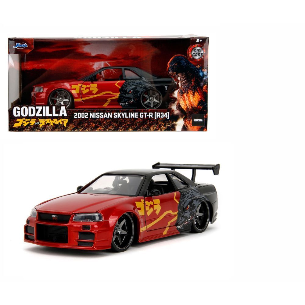 Jada Toys Godzilla 2002 Nissan Skyline Gt-R R34 Diecast Model Car 1.24 Scale