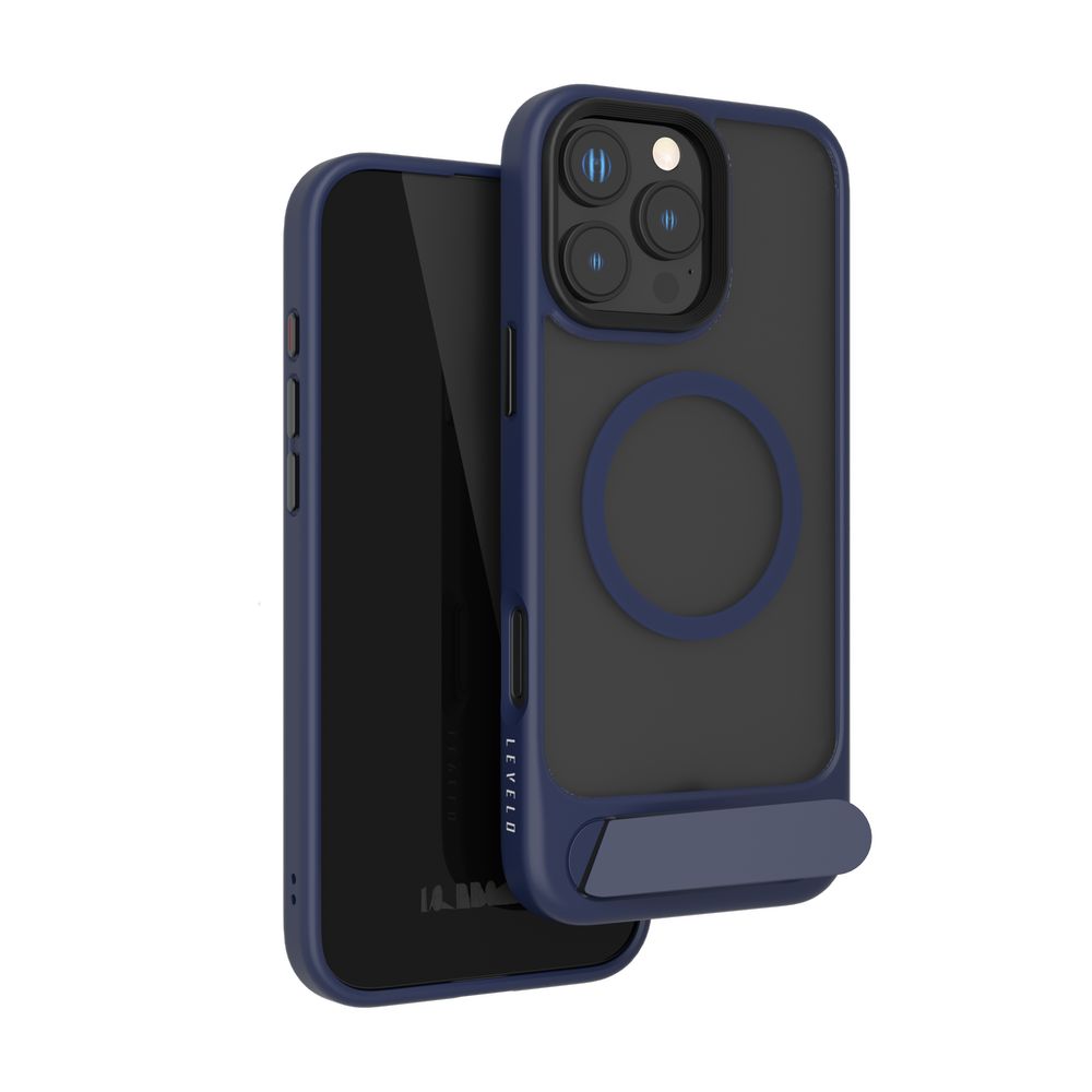 Levelo Matteo Case With Bottom Stand Grip For iPhone 16 Pro Max - Blue