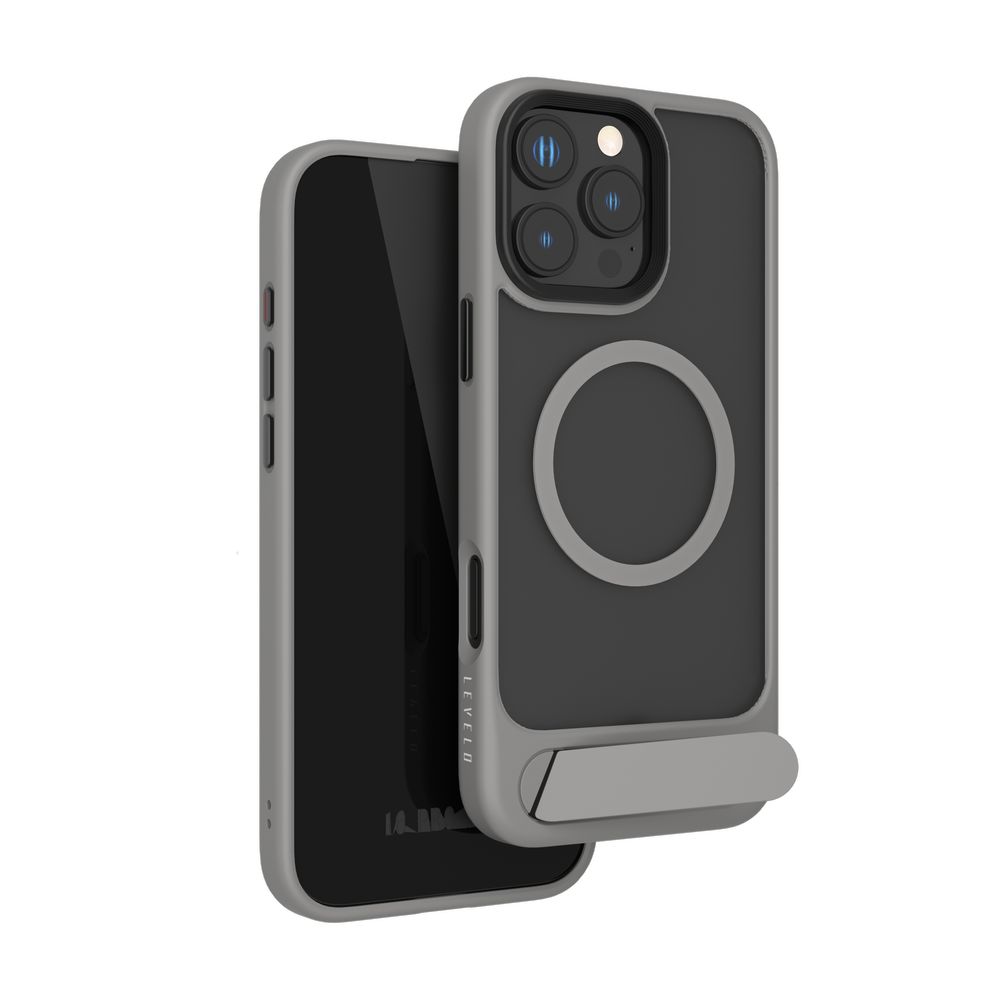 Levelo Matteo Case With Bottom Stand Grip For iPhone 16 Pro - Grey