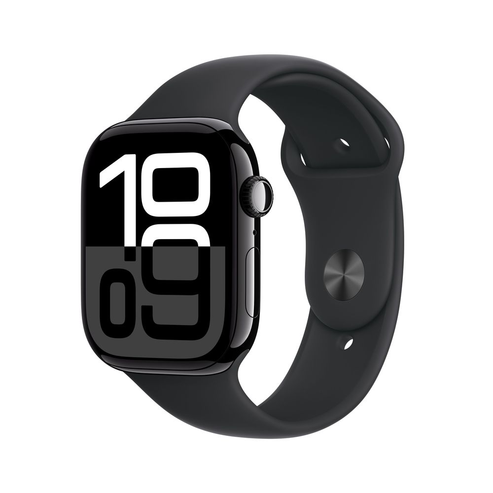 Apple Watch Series 10 GPS + Cellular 42mm Jet Black Aluminium Case with Black Sport Band - M/L