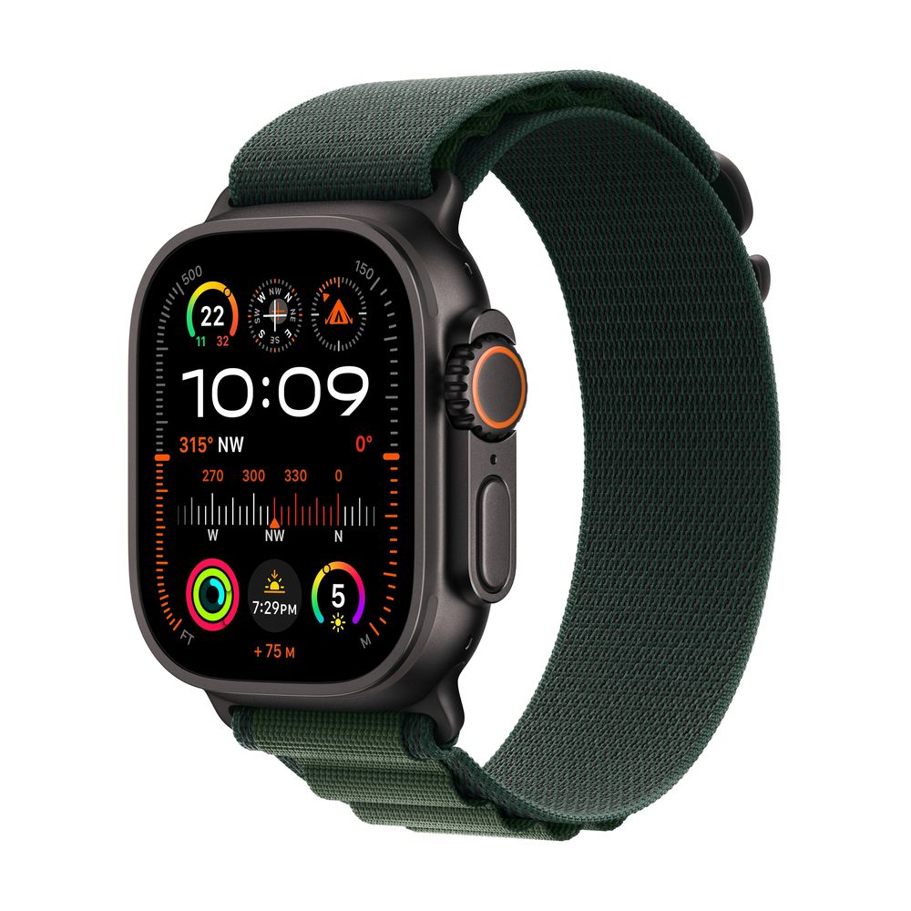 Apple Watch Ultra 2 (2024) GPS + Cellular 49mm Black Titanium Case with Dark Green Alpine Loop - Medium