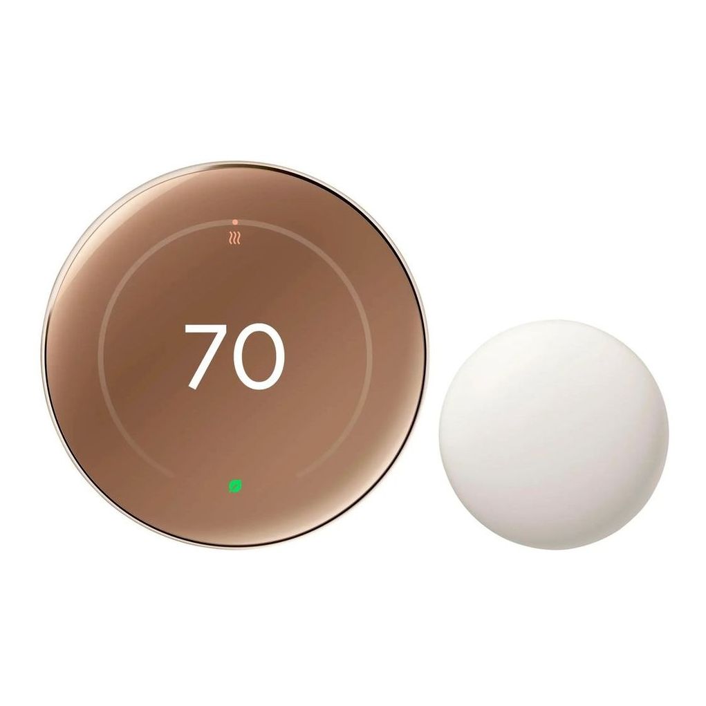 Google Nest Learning Thermostat (4th Gen) with Nest Temperature Sensor (2nd Gen) - Polished Gold