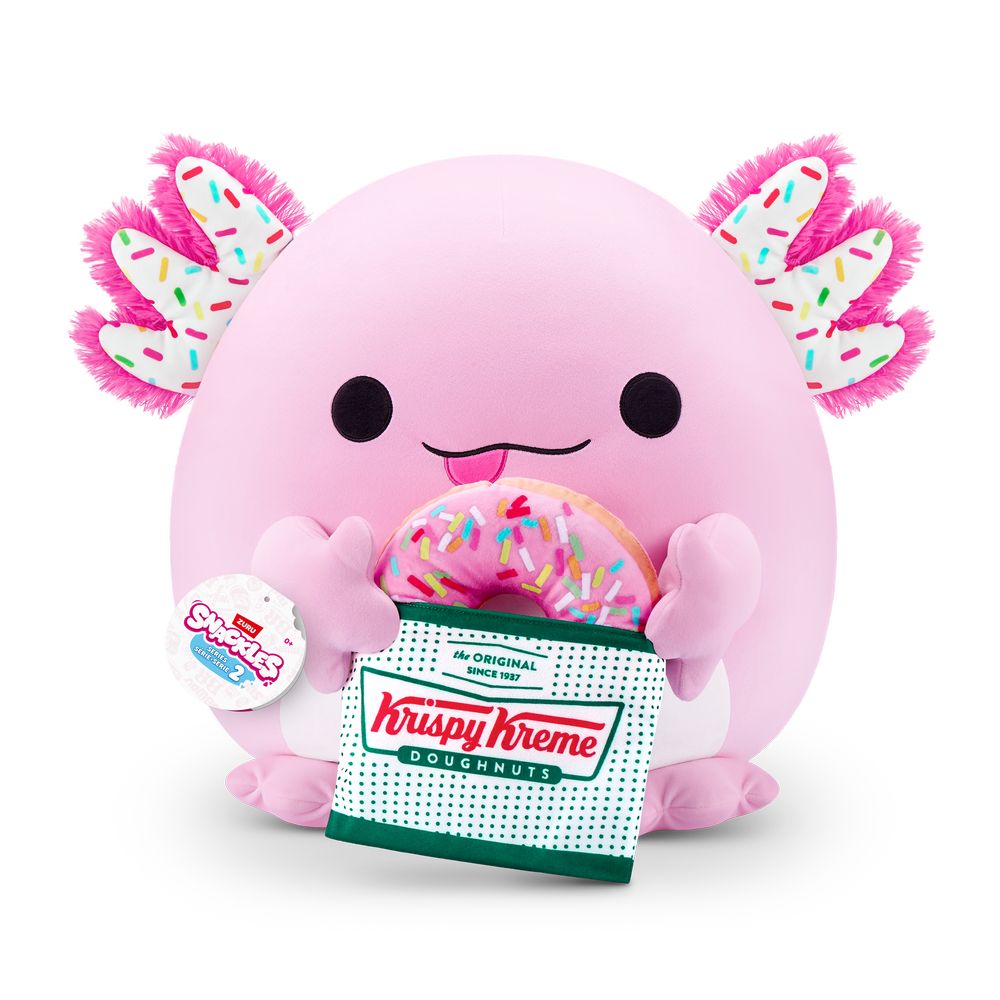 Snackles Series 2 Abbie The Axolotl And Krispy Kreme (Strawberry Frosted Donut) 16-Inch Plush Toy