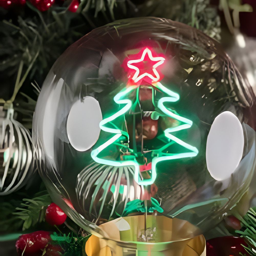 Message In The Bulb - Xmas Tree - Clear Glass/Red & Green LED Light Bulb (6 Volt)