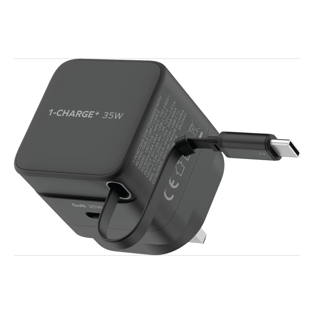 Momax 1-Charge 35W Gan 1 Port Charger With Built-In USB-C Cable - Black