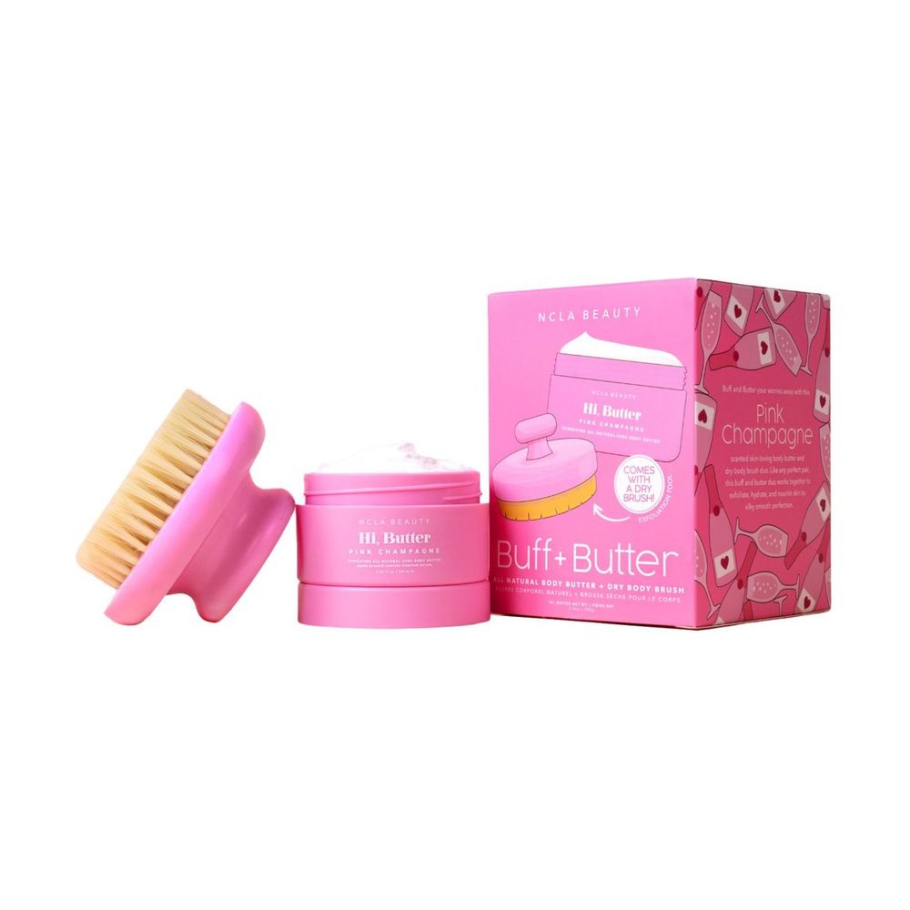 NCLA Beauty Buff & Butter Dry Brush + Body Butter Set - Pink Champagne