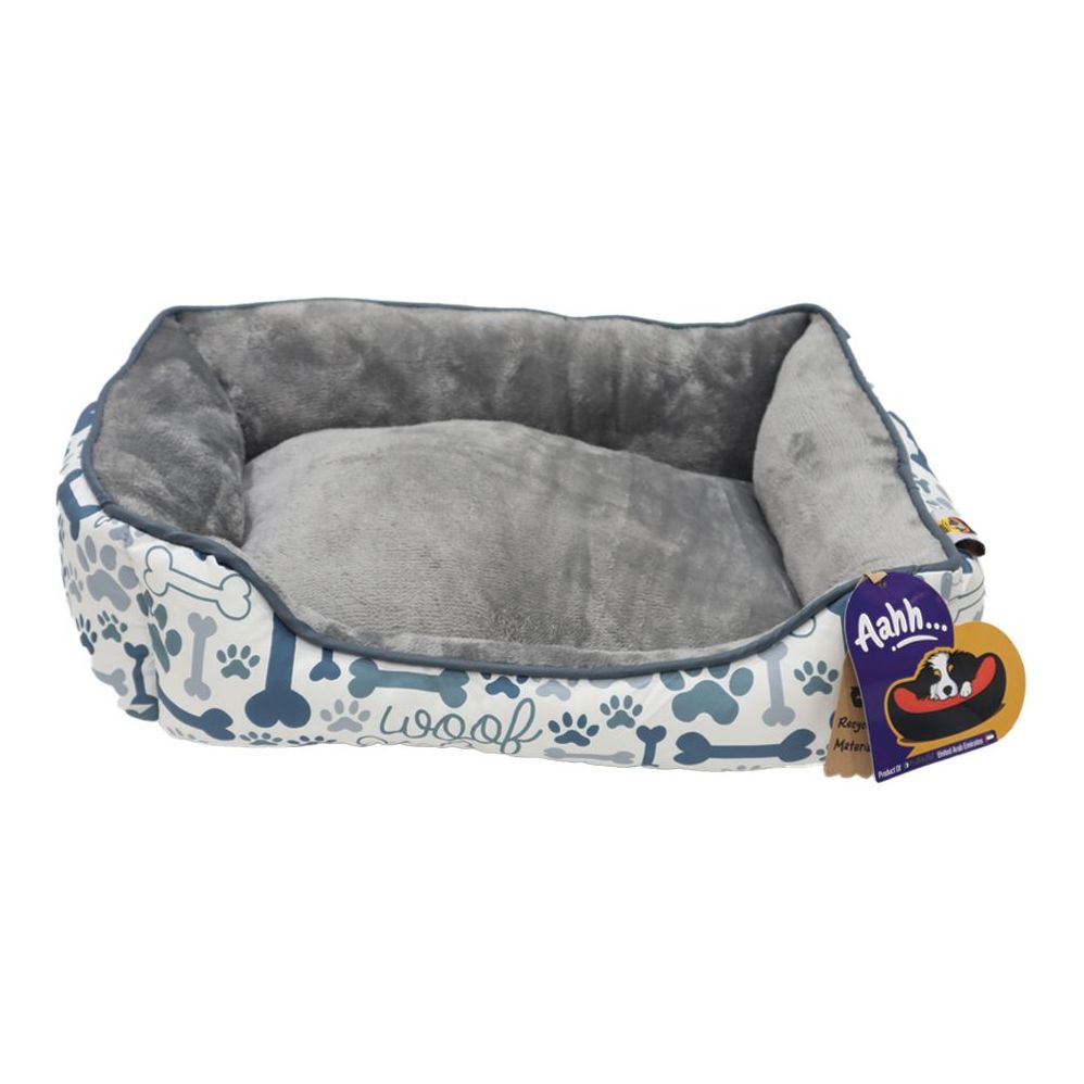 Nutrapet Aahh Dog Bed Squarey L46 x W36 x H42 cm Flannel Blue Grey Paw & Bones