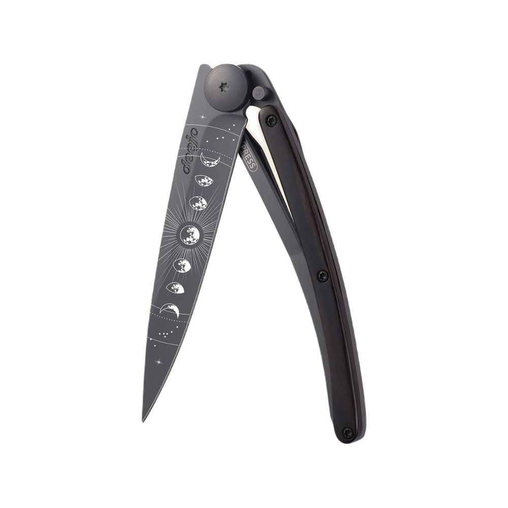 Deejo 37G Pocket Knife - Ebony Wood/Moon Phase (Grey)