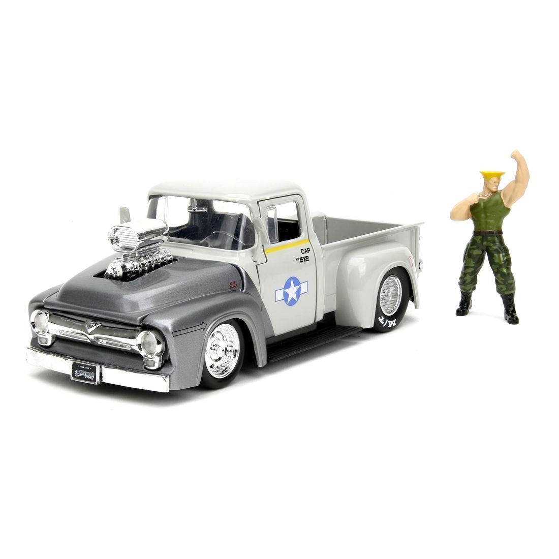 Jada Toys Street Fighter Guile And 1956 Ford F-100 Diecast Model Car With Figure 1.24 Scale