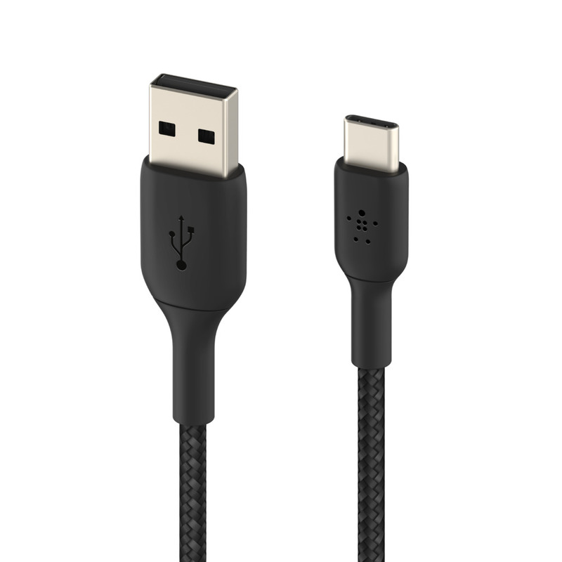 كابل بلكين من النوع C إلى كابل USB-A مضفر بطول 2 متر أسود