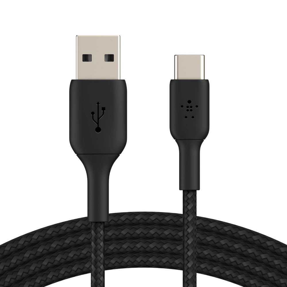 كابل بلكين من النوع C إلى كابل USB-A مضفر بطول 2 متر أسود