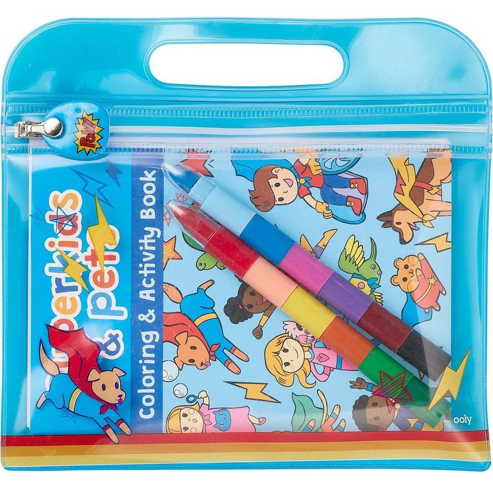 OOLY Mini Traveler Coloring & Activity Kit - Super Kids & Pets