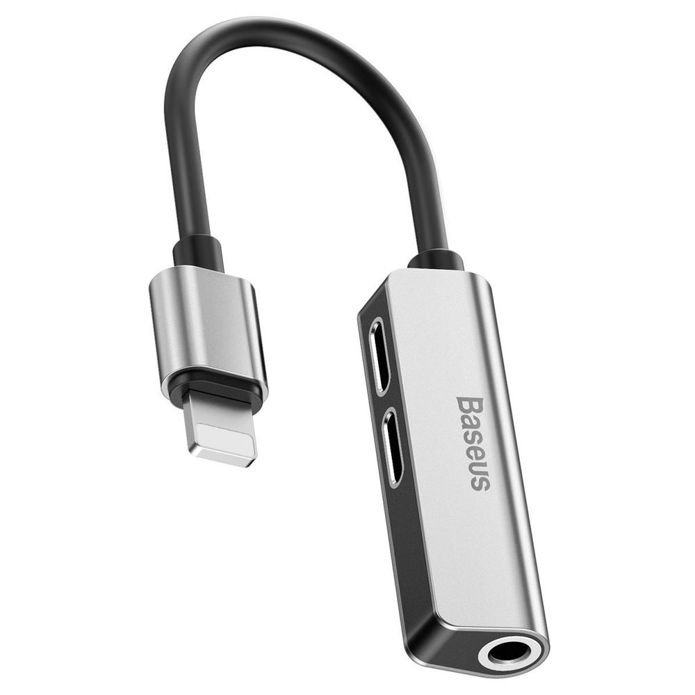 Baseus 3-In-1 Lightning Male To Dual Lightning + 3.5mm Female Adapter Silver/Black