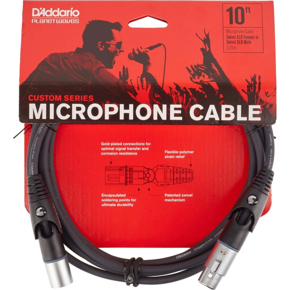 D'Addario PW-MS-10 Custom Series Microphone Cable with Swivel XLR Connectors - 10 ft / 3 Meters