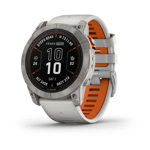 Garmin fenix 7X Pro - Sapphire Solar Edition Smartwatch - Titanium with Fog Gray/Ember Orange Band (51mm)