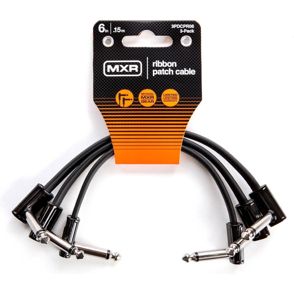 Jim Dunlop 3PDCPR06 MXR 6 inch Right Angle to Right Angle Ribbon Pedalboard Patch Cable - 3 Pieces