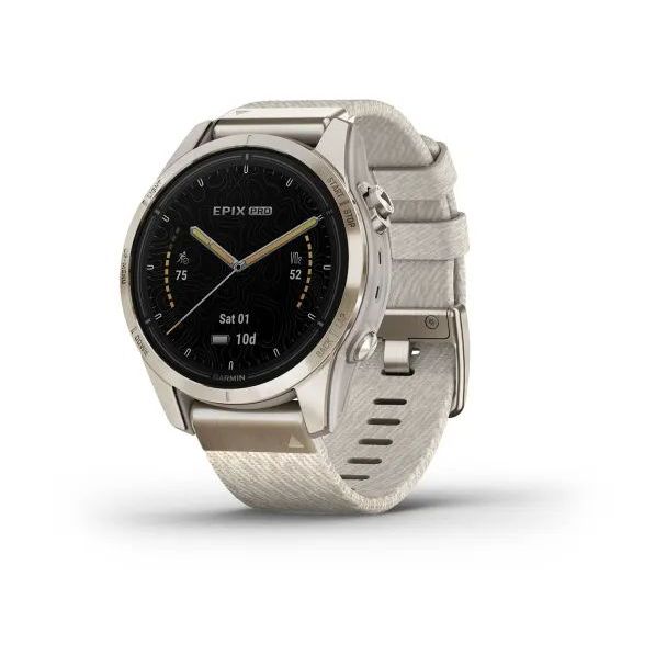 Garmin epix Pro (Gen 2) - Sapphire Edition Smartwatch - Soft Gold with Cream Heathered Nylon Band (42mm)