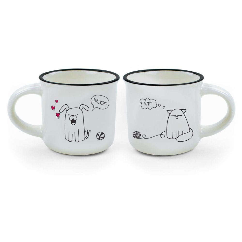 Legami Espresso for Two - Porelain Coffee Mugs 50 ml - Dog & Cat (Set of 2)