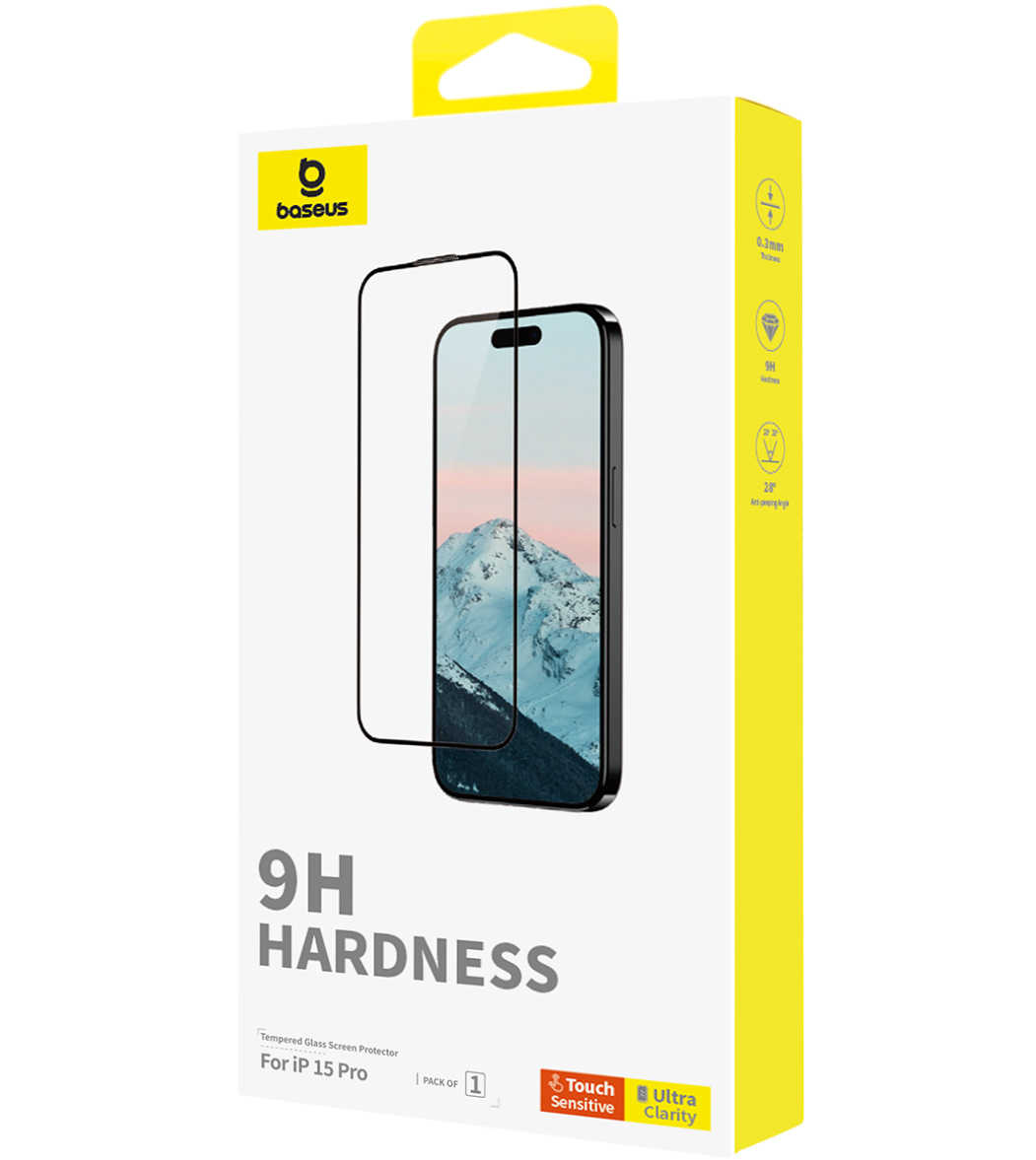 Baseus Diamond Series Full-Coverage HD Tempered Glass Screen Protector For iPhone 15 Pro - Clear