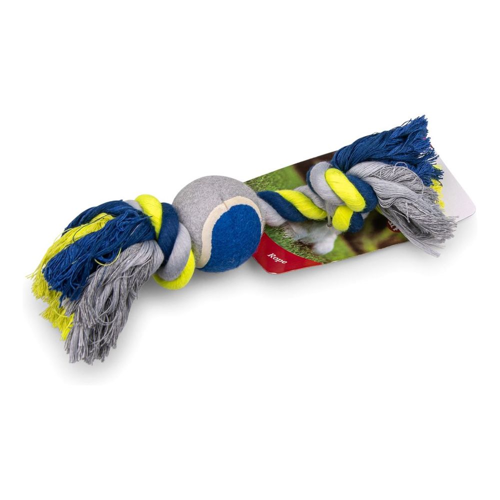 Vadigran Cotton Rope 2 Knots + Tennis Ball Blue/Yellow 30cm