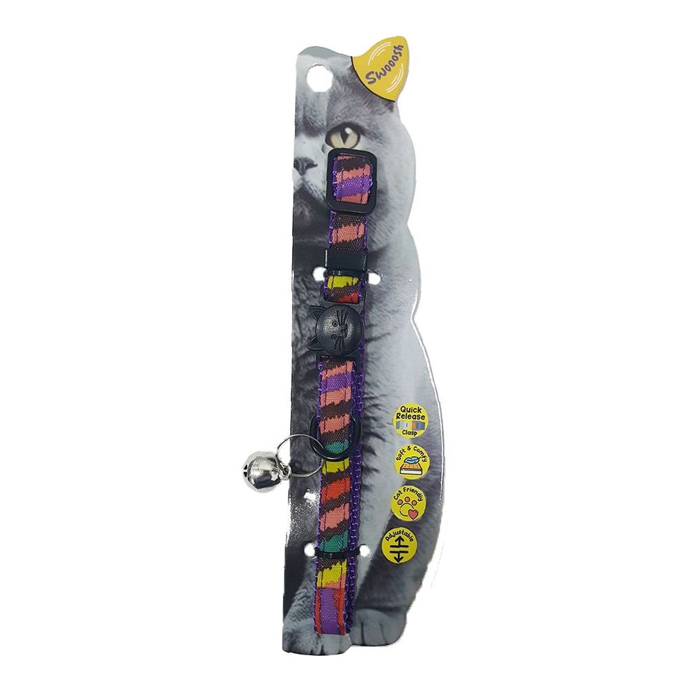 Swooosh Rainbow Cat Nylon Safe Cat Collar - Purple