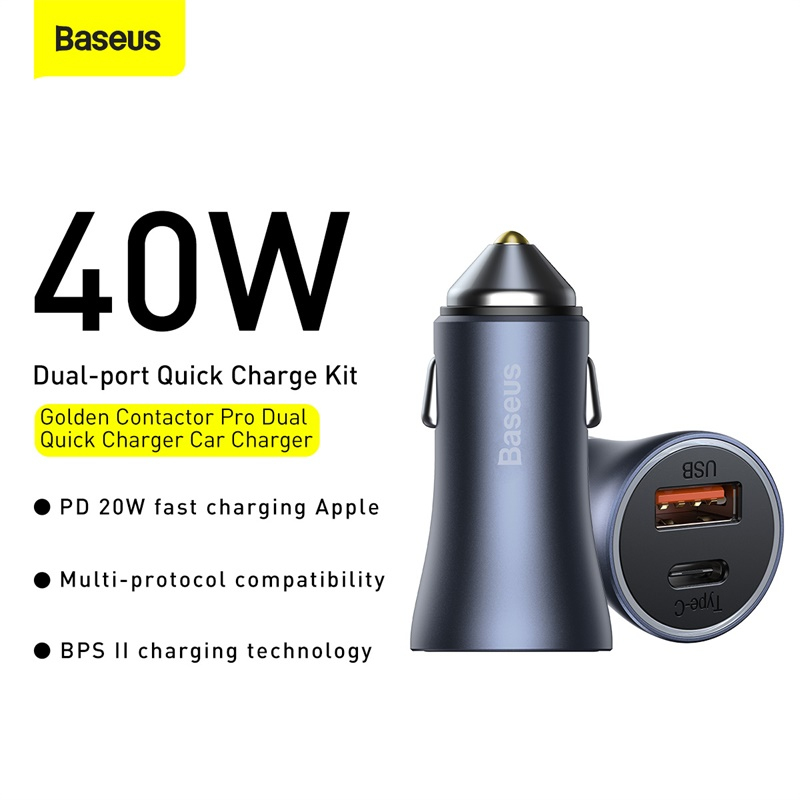 Baseus Golden Contactor Pro Dual QC Car Charger U+C 40W Black