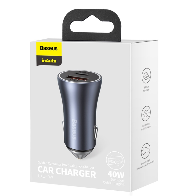 Baseus Golden Contactor Pro Dual QC Car Charger U+C 40W Black