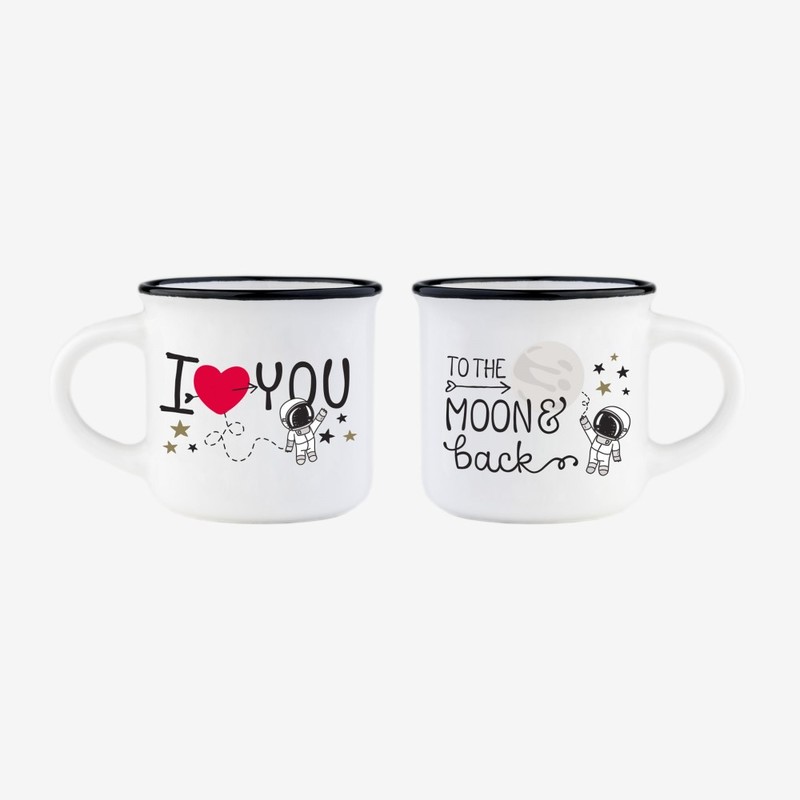 Legami Espresso for Two - Porelain Coffee Mugs 50 ml - To the Moon & Back (Set of 2)