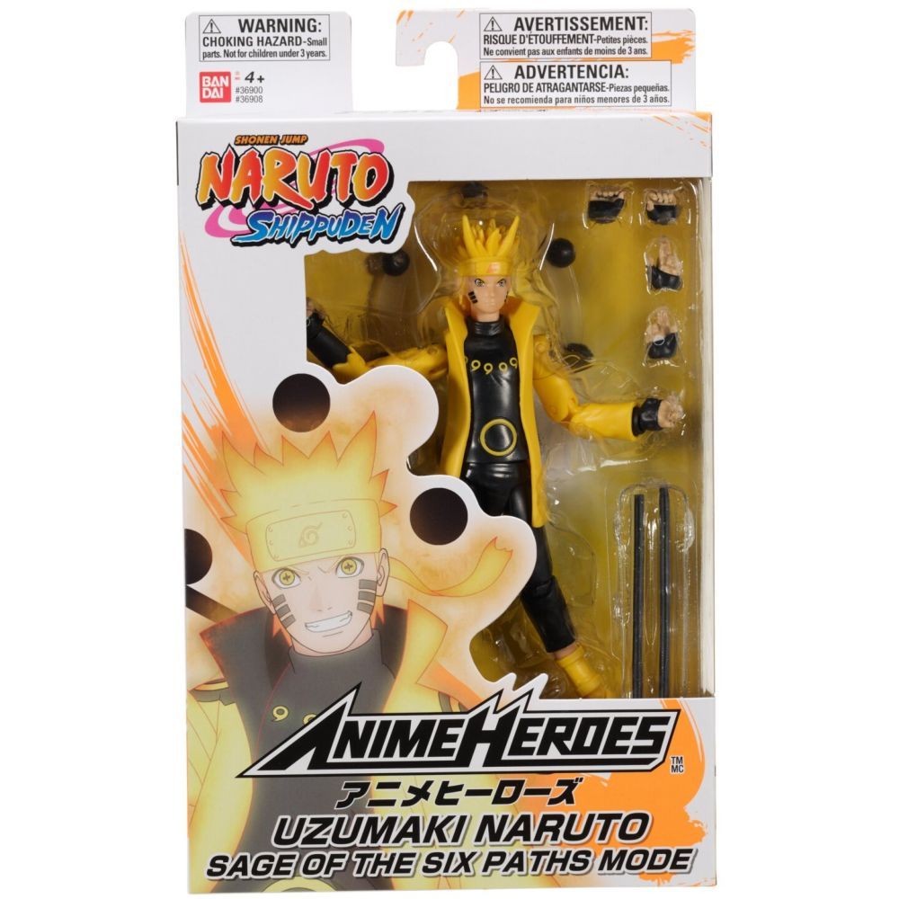 Bandai Naruto Shippuden Anime Heroes Uzumaki Naruto Sage of The Six Paths Mode 6.5 Inch Action Figure