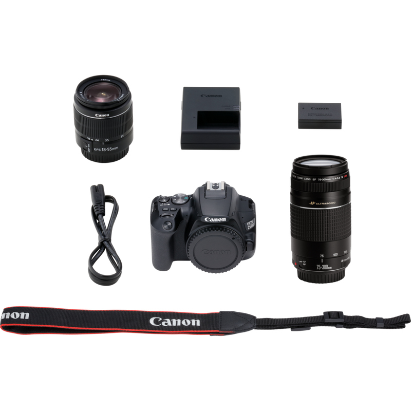 Canon EOS 250D DSLR Camera Black + EF-S 18-55mm F/3.5-5.6 III + EF 75-300mm F/4-5.6 III USM Zoom Lens (Bundle)