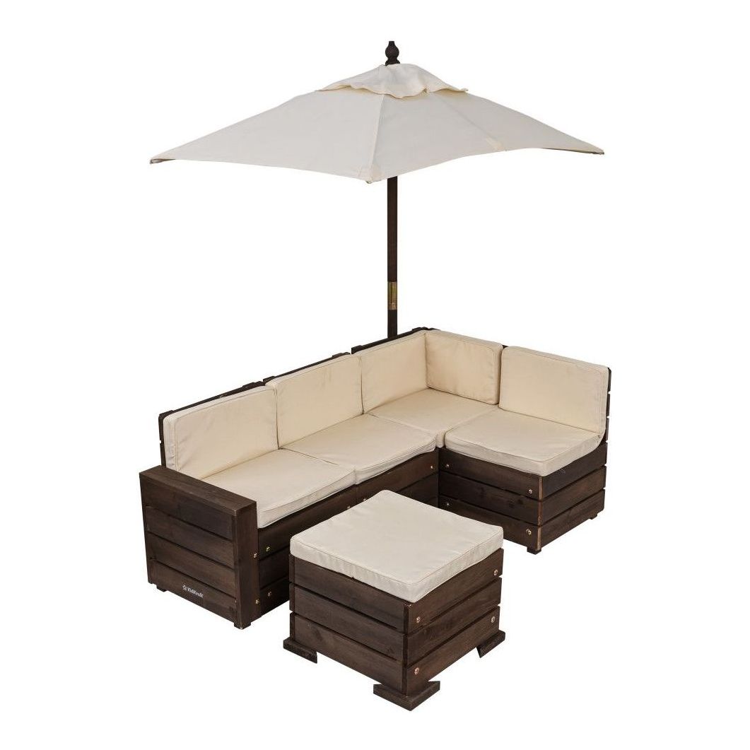 Kidkraft Outdoor Sectional Ottoman & Umbrella Set Bear Brown & Beige