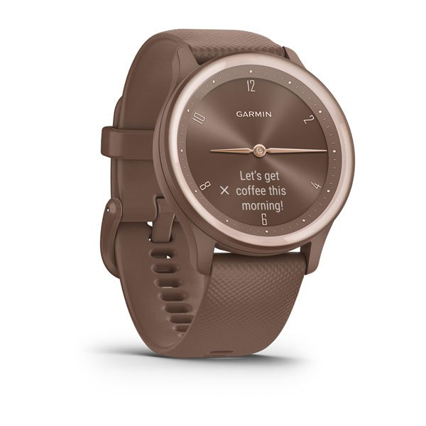 Garmin Vivomove Sport Smartwatch Cocoa Case and Silicone Band with Peach Gold Accents