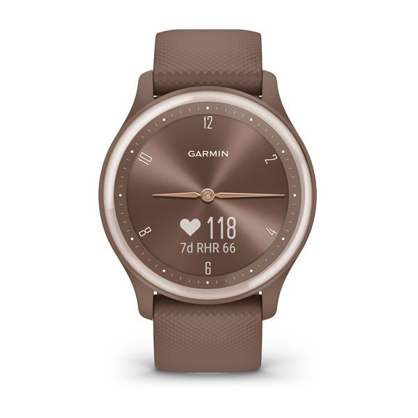 Garmin Vivomove Sport Smartwatch Cocoa Case and Silicone Band with Peach Gold Accents