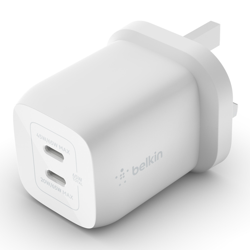 Belkin 65W Dual USB-C GaN PD Wall Charger - White