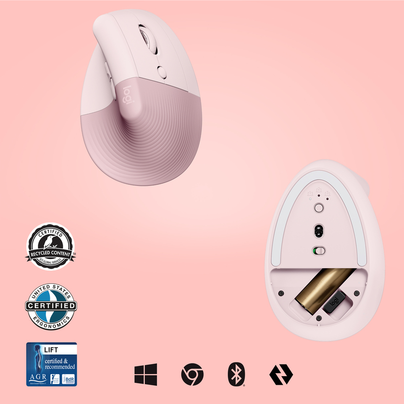 Logitech 910-006478 Lift Vertical Wireless Mouse - Rose