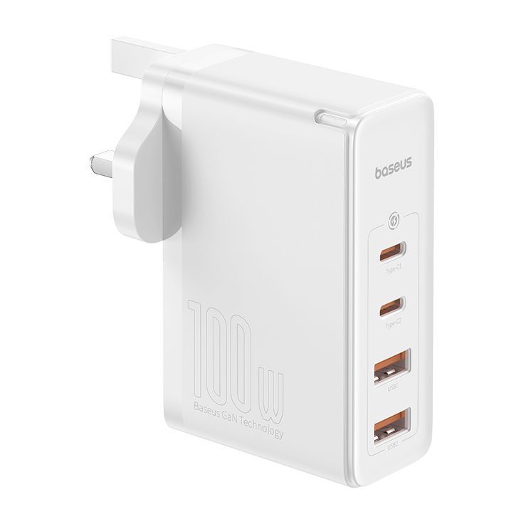 Baseus GaN5 Pro Fast Charger 2 USB-C+ 2 USB-A 100W UK - Moon White