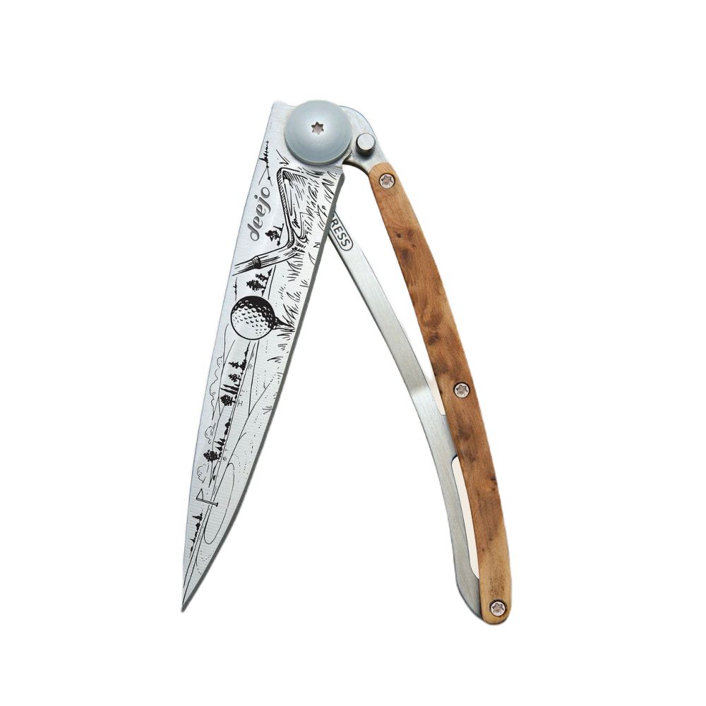 Deejo 37G Pocket Knife - Uniper Wood/Golf (Grey)