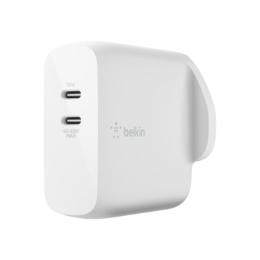 شاحن Belkin Boostcharge 68 واط مزدوج USB-C PD Gan 50c / 18c أبيض