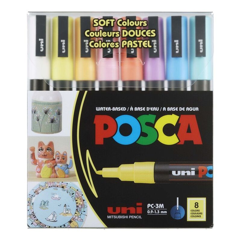 Uni-Ball Posca PC-3M Mendium Soft Colors Paint Markers (Set of 8)