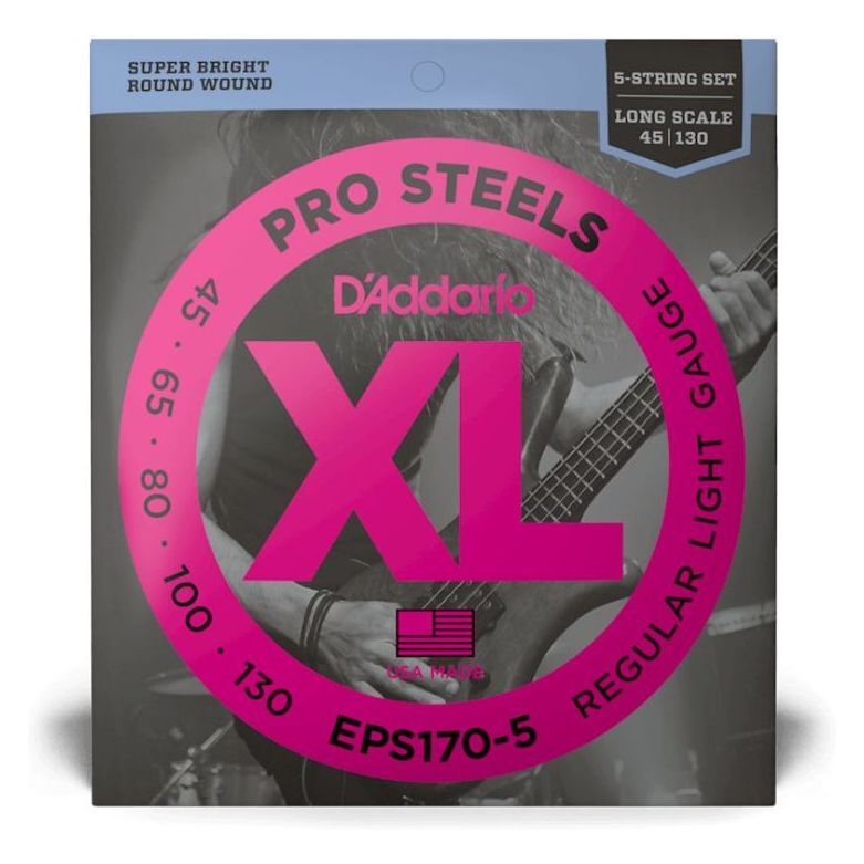 D'Addario EPS170-5 5-String ProSteels Bass Guitar Strings / Light / 45-130 / Long Scale